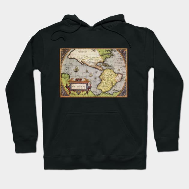 Antique World Map of the Americas by Abraham Ortelius Hoodie by MasterpieceCafe